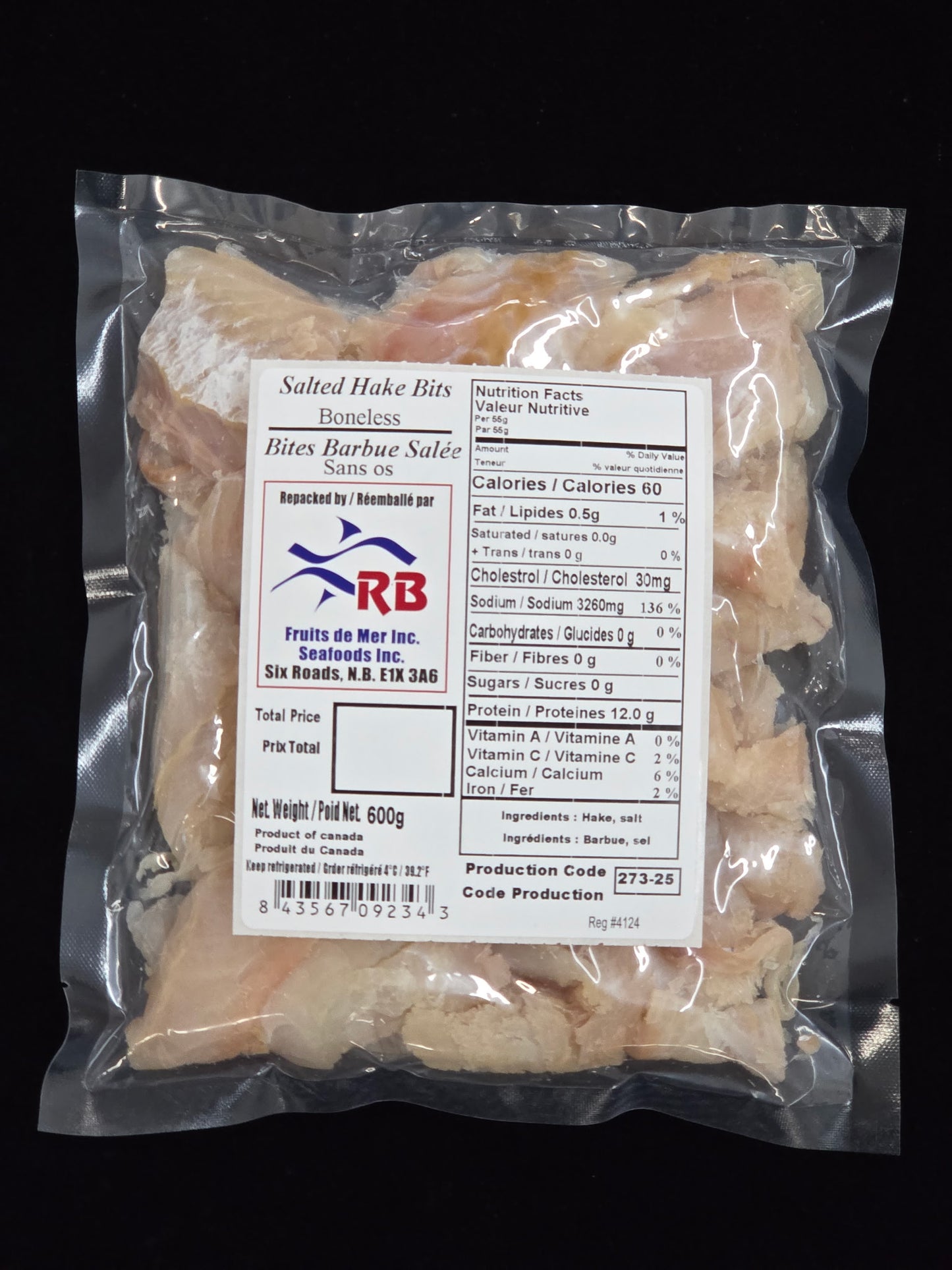 Salted Hake Bits Boneless / Bits de Barbue Salée Sans os 600g/1.32lb
