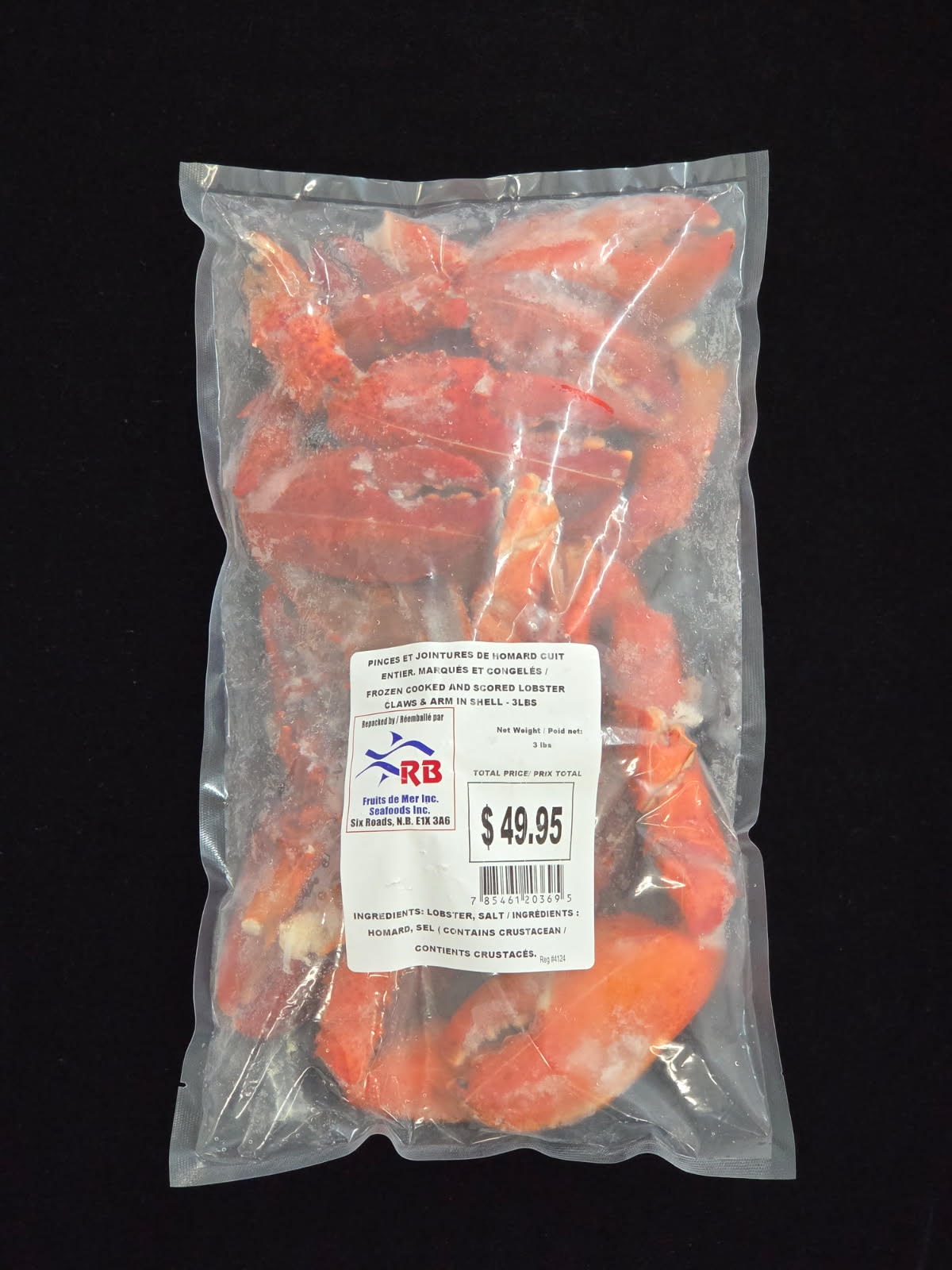 Whole Cooked, Scored & Frozen Lobster Claws & Knuckles / Frozen Cooked and Scored Lobster Claws & Arm in Shell - 3 lb