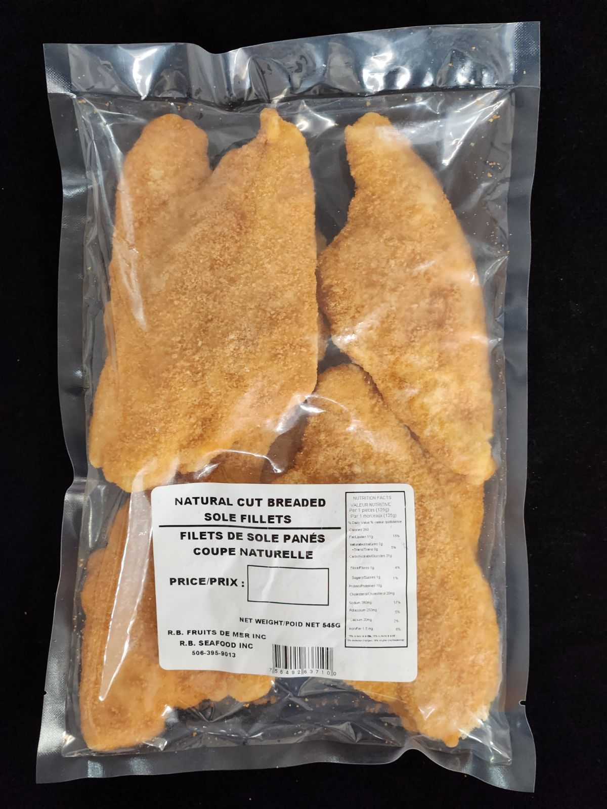 Filets de sole panés coupe naturelle / Natural cut breaded sole fillets- 545g
