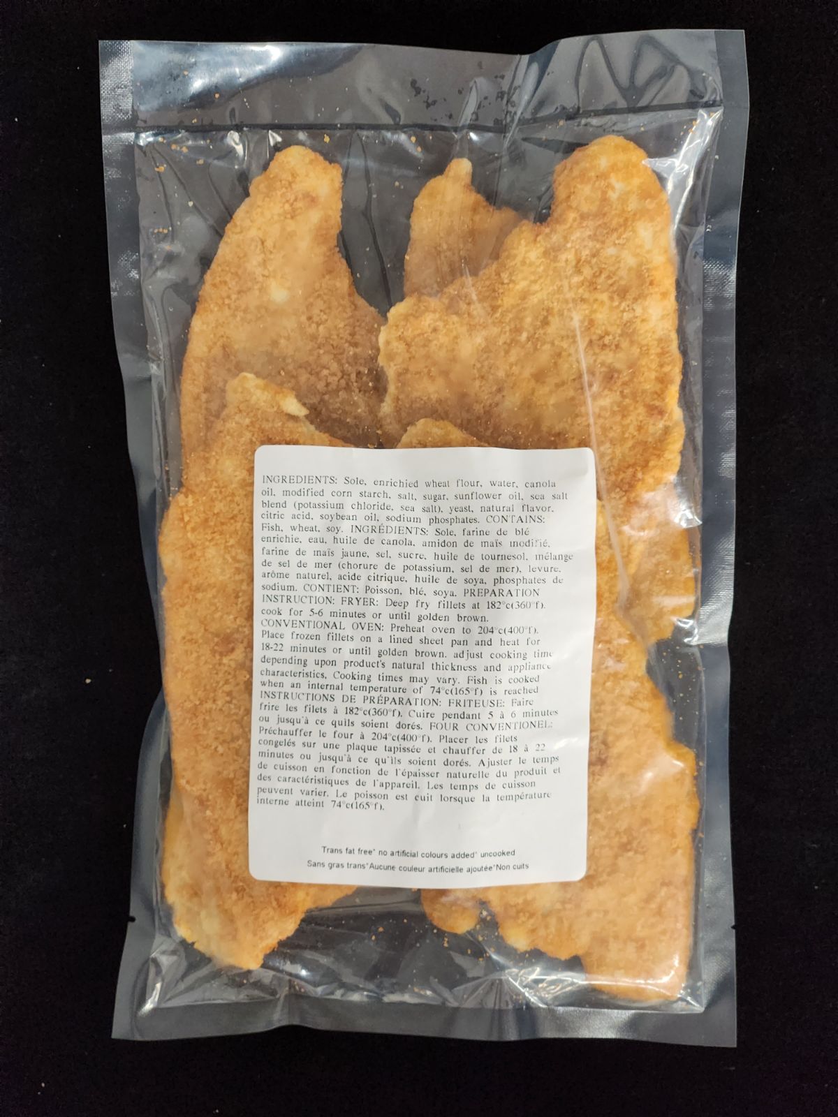 Filets de sole panés coupe naturelle / Natural cut breaded sole fillets- 545g