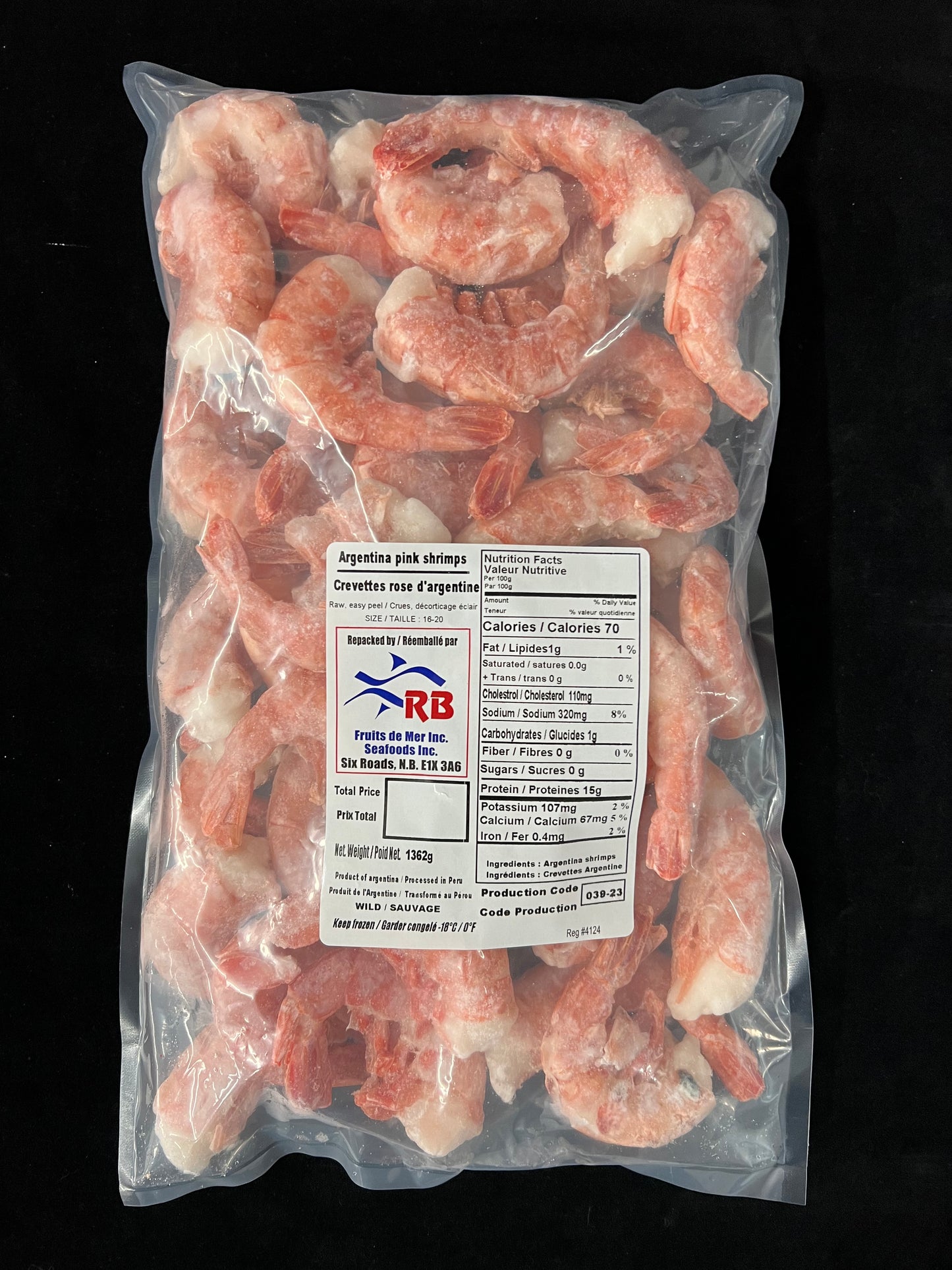 Crevettes rose d'Argentine avec écailles (16-20) / Argentina Pink Shrimps (16-20) - 1362g